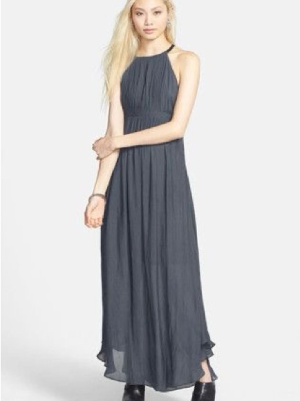 Free People Caught in the Moment Charcoal Open Back Maxi Dress Size 12 - Picture 3 of 7